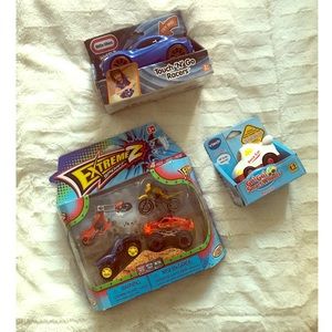 3 pc Kids toy car motorcycle collector statue set